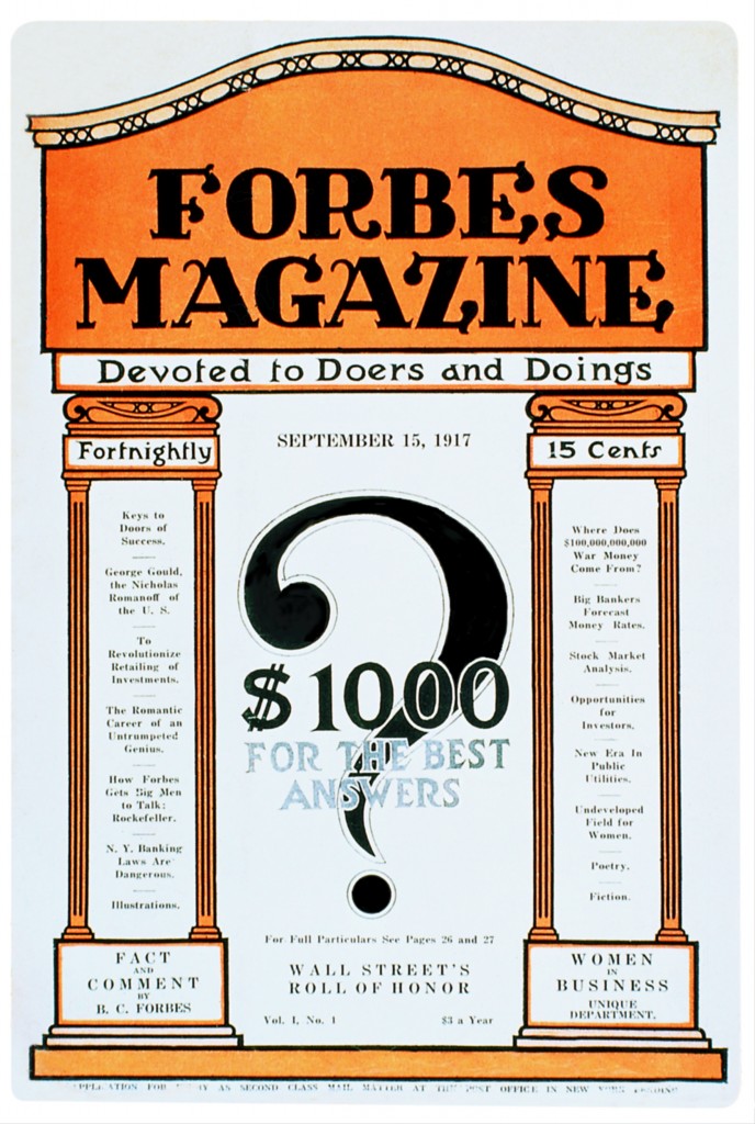 Bìa số đầu tiên của Forbes: Dâng hiến cho những người làm việc và những việc làm hay.