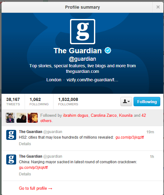 Tài khoản Twitter của báo Guardian (Anh)