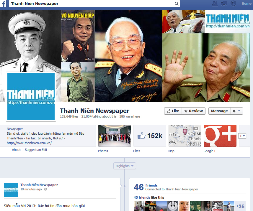 Mạng Facebook của Thanh Niên có gần 160 ngàn người like tính tới ngày 19.10.2013